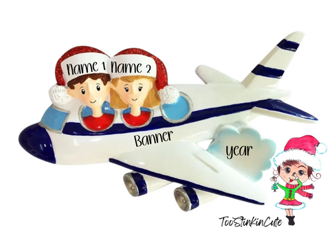 Airplane Vacation Family of 2 Personalized Christmas Ornament