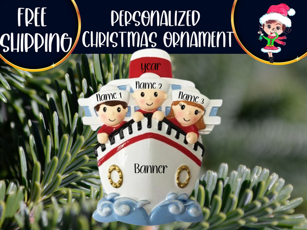 Cruise Family of 3 Personalized Christmas Ornament