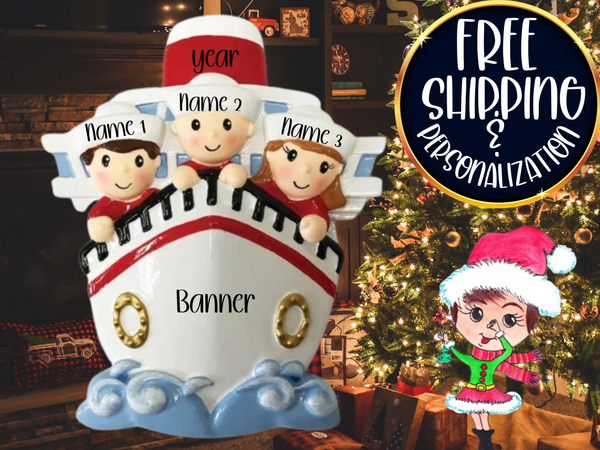 Cruise Family of 3 Personalized Christmas Ornament