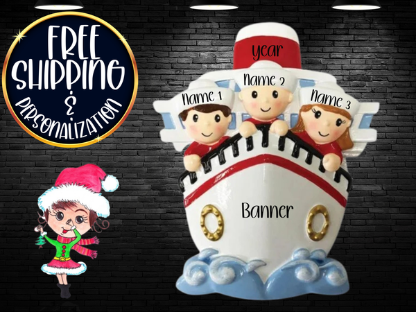 Cruise Family of 3 Personalized Christmas Ornament