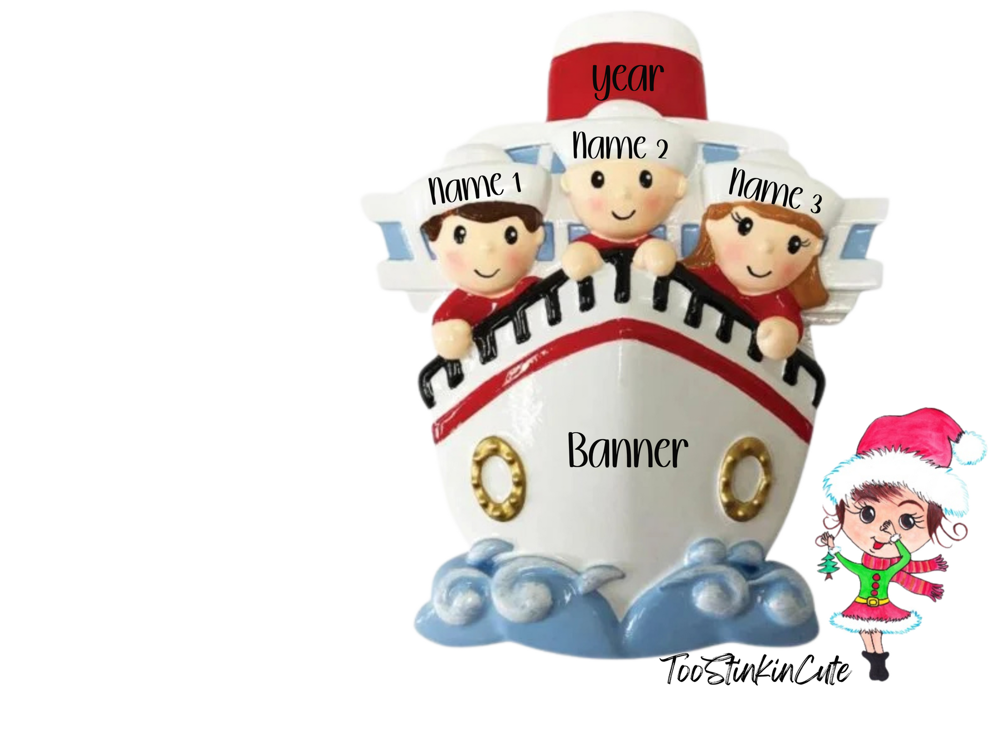 Cruise Family of 3 Personalized Christmas Ornament