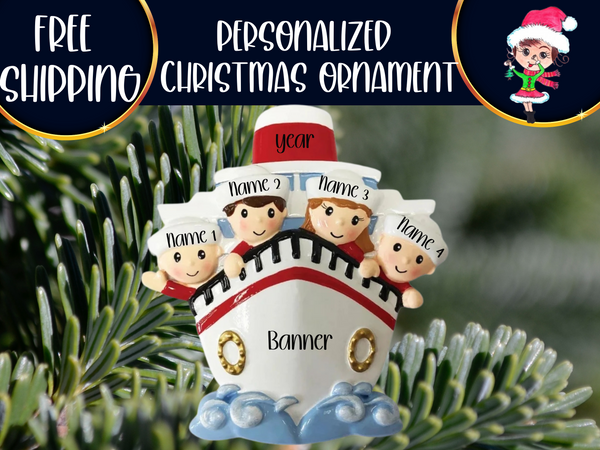 Cruise Family of 4 Personalized Christmas Ornament