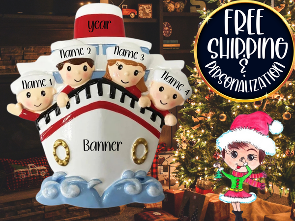 Cruise Family of 4 Personalized Christmas Ornament