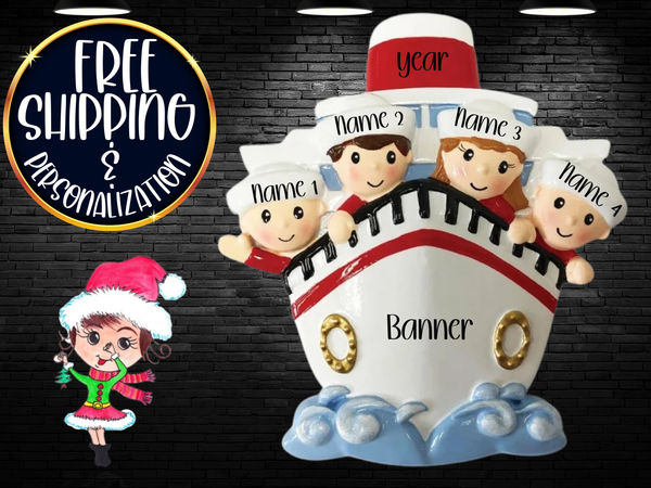 Cruise Family of 4 Personalized Christmas Ornament