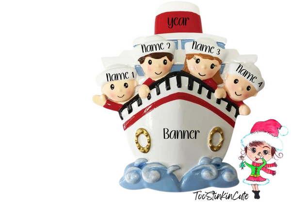 Cruise Family of 4 Personalized Christmas Ornament