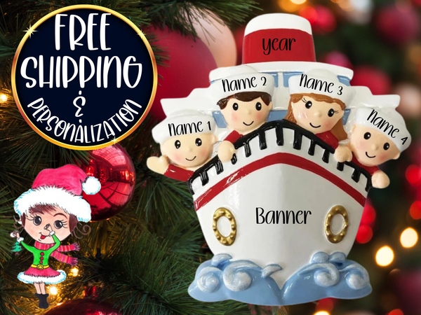 Cruise Family of 4 Personalized Christmas Ornament