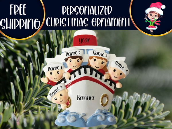 Cruise Family of 5 Personalized Christmas Ornament