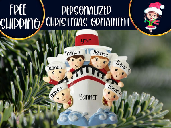 Cruise Family of 6 Personalized Christmas Ornament