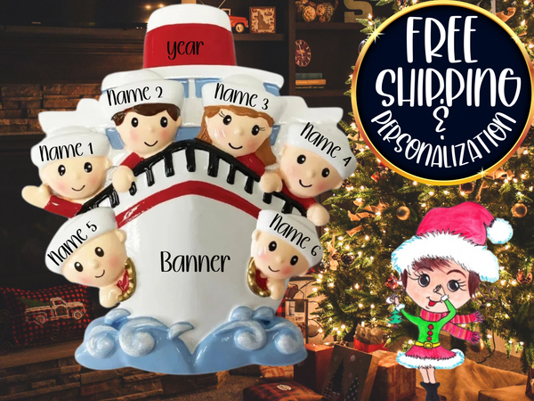 Cruise Family of 6 Personalized Christmas Ornament