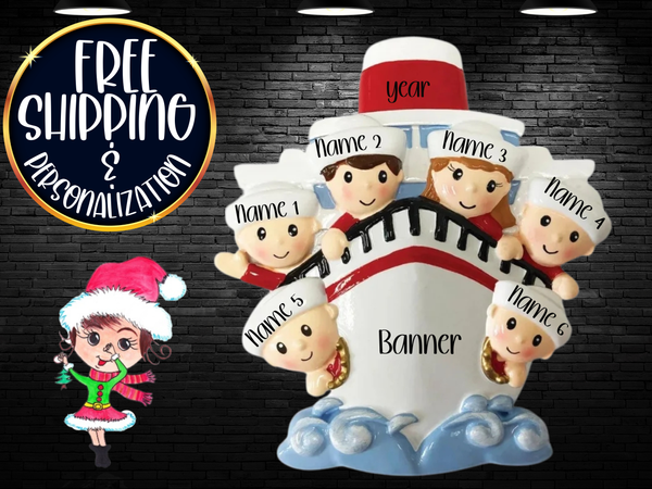 Cruise Family of 6 Personalized Christmas Ornament