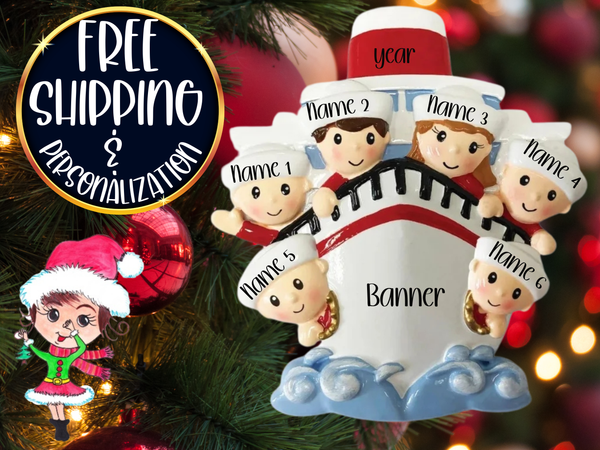 Cruise Family of 6 Personalized Christmas Ornament