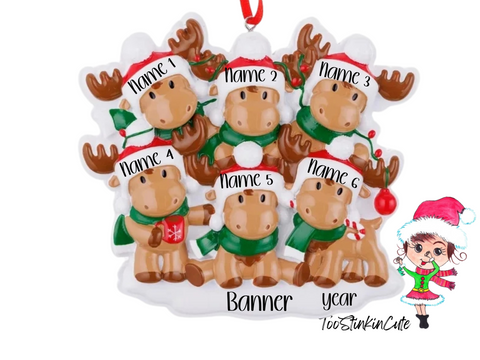 Moose Family of 6 Personalized Ornament