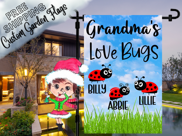 Grandma's Ladybug Garden Flag, Grandkid Flag