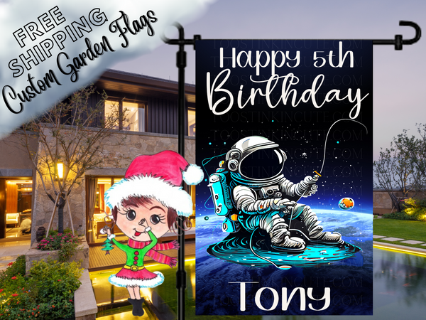 Astronaut Outer Space Birthday Flag