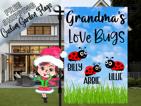 Grandma's Ladybug Garden Flag, Grandkid Flag