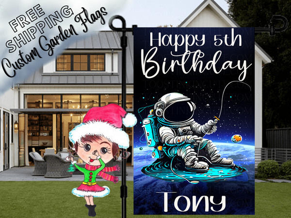 Astronaut Outer Space Birthday Flag