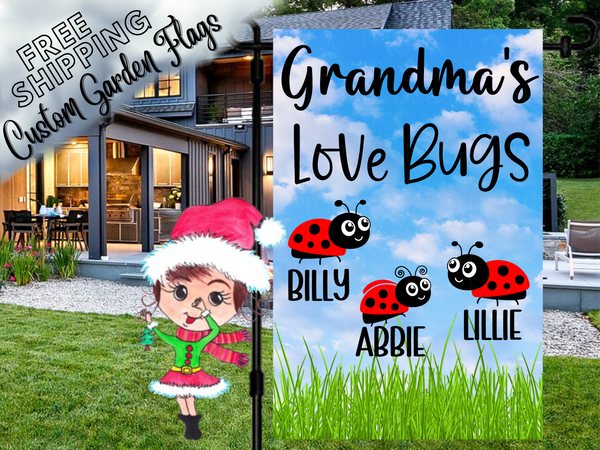 Grandma's Ladybug Garden Flag, Grandkid Flag