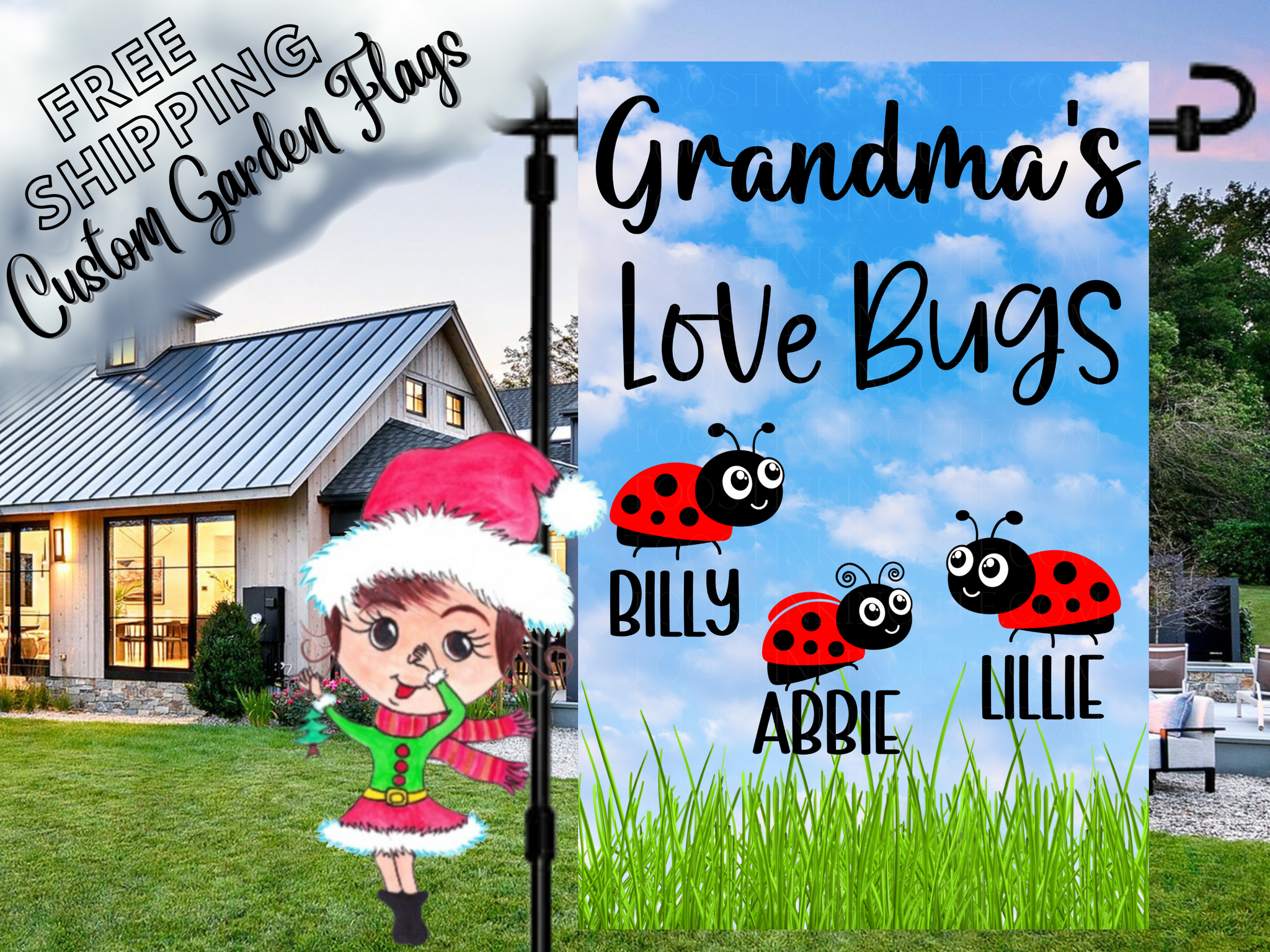 Grandma's Ladybug Garden Flag, Grandkid Flag