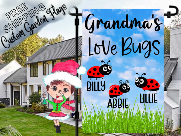 Grandma's Ladybug Garden Flag, Grandkid Flag