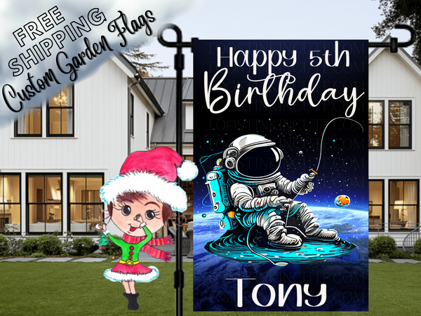 Astronaut Outer Space Birthday Flag