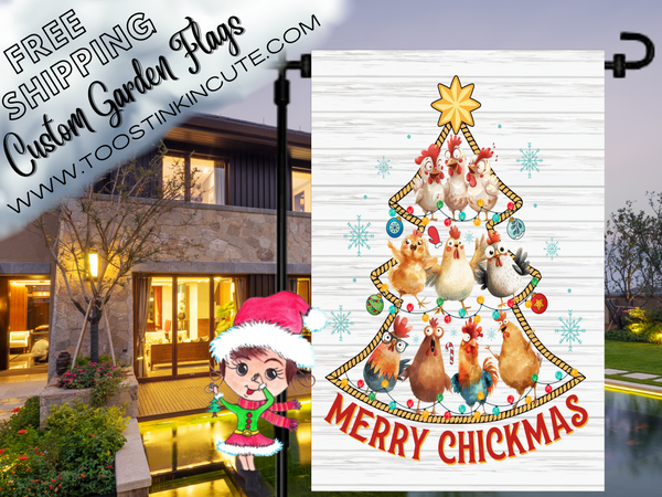 Chicken Christmas Tree Garden Flag