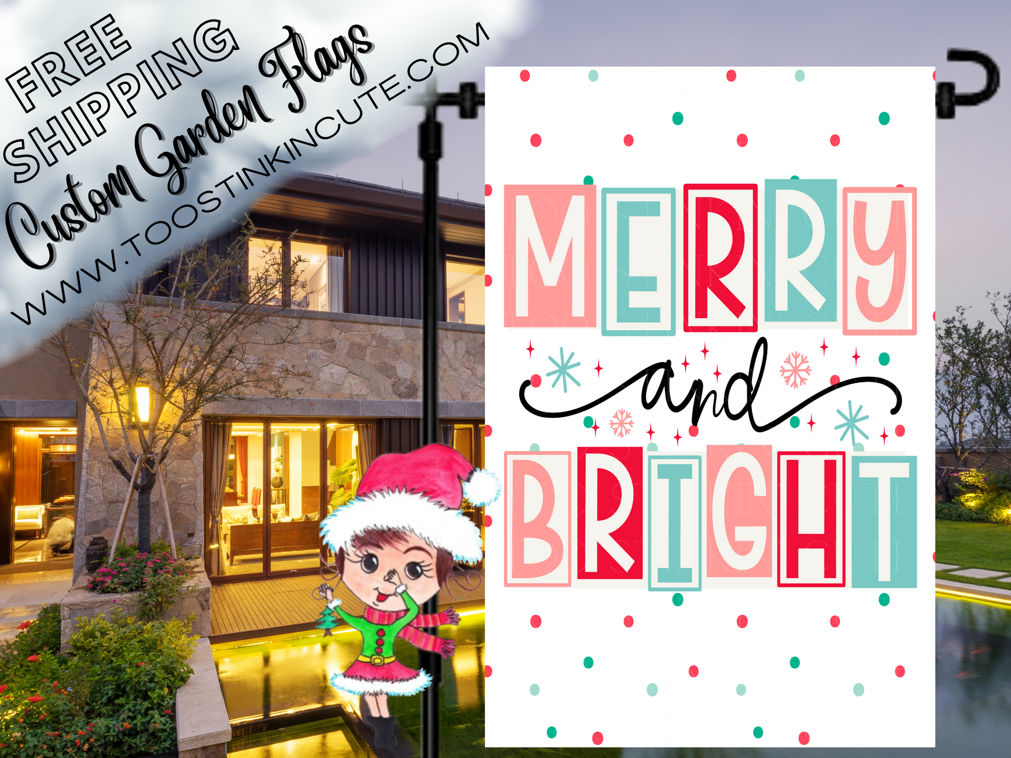 Merry and Bright Christmas Garden Flag