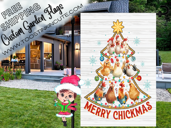 Chicken Christmas Tree Garden Flag