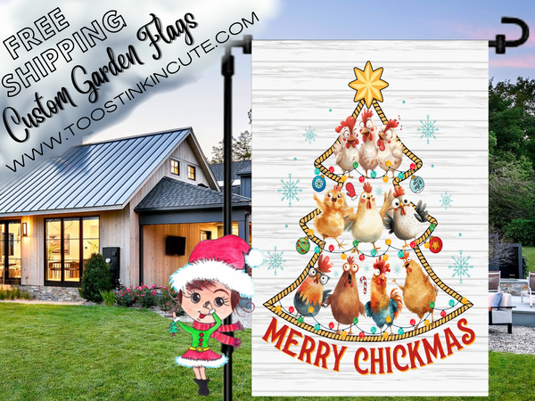 Chicken Christmas Tree Garden Flag