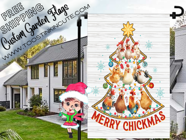 Chicken Christmas Tree Garden Flag