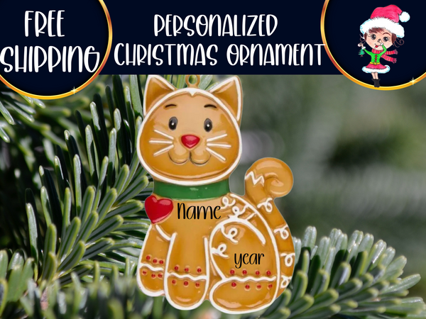 Gingerbread Cat Personalized Christmas Ornament