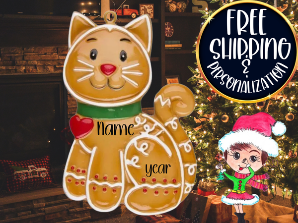 Gingerbread Cat Personalized Christmas Ornament