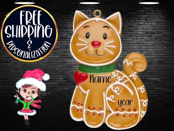 Gingerbread Cat Personalized Christmas Ornament