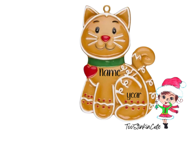 Gingerbread Cat Personalized Christmas Ornament