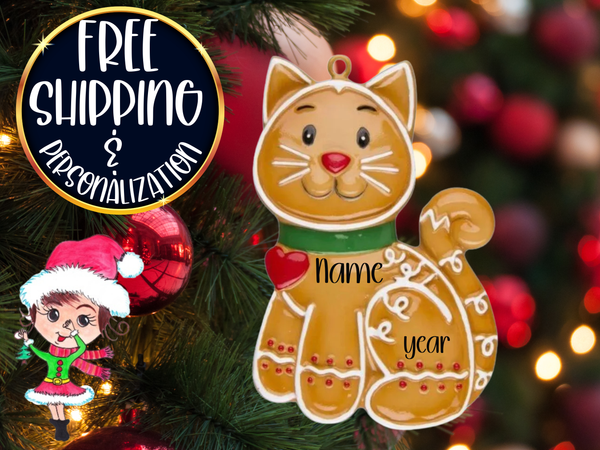 Gingerbread Cat Personalized Christmas Ornament