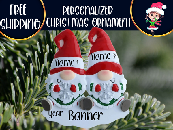 Gnome Family of 2 Personalized Christmas Ornament