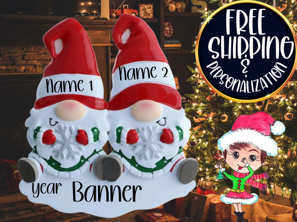 Gnome Family of 2 Personalized Christmas Ornament