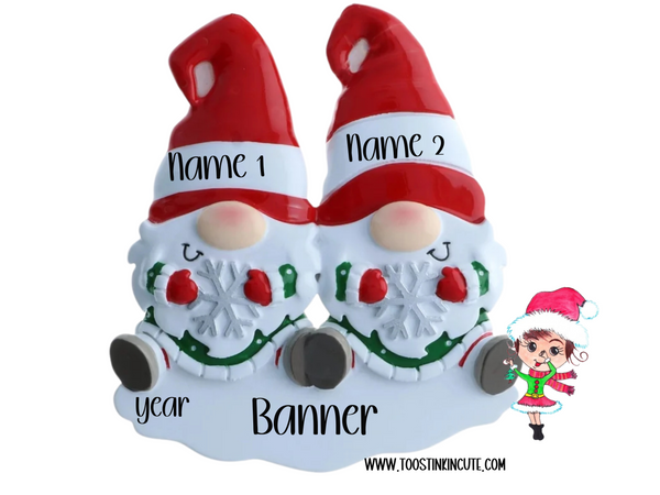 Gnome Family of 2 Personalized Christmas Ornament