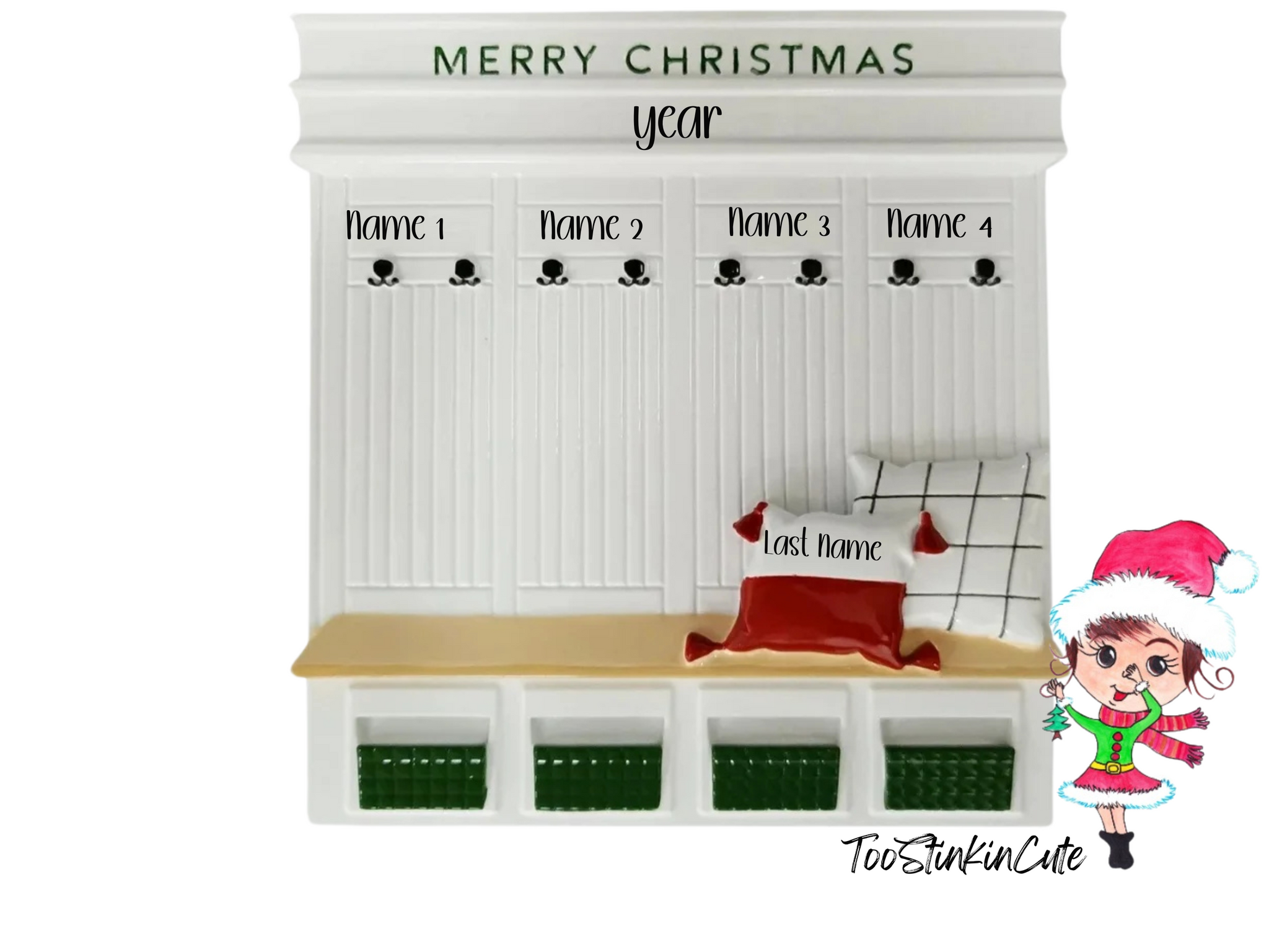 Mudroom Family of 4 Personalized Christmas Ornament