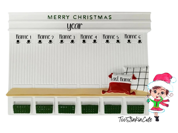 Mudroom Family of 6 Personalized Christmas Ornament