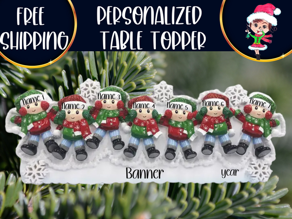 Snow Angel Family of 8 Personalized Christmas Table Topper