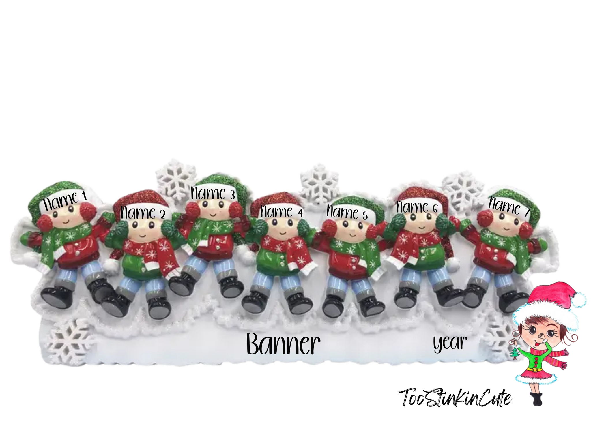 Snow Angel Family of 8 Personalized Christmas Table Topper