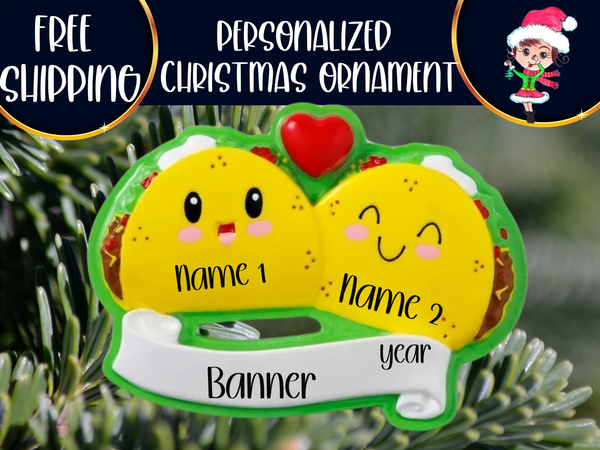 Taco Family of 2 Personalized Christmas Ornament