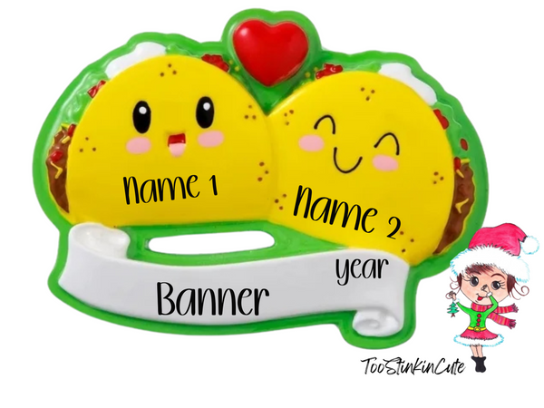 Taco Family of 2 Personalized Christmas Ornament