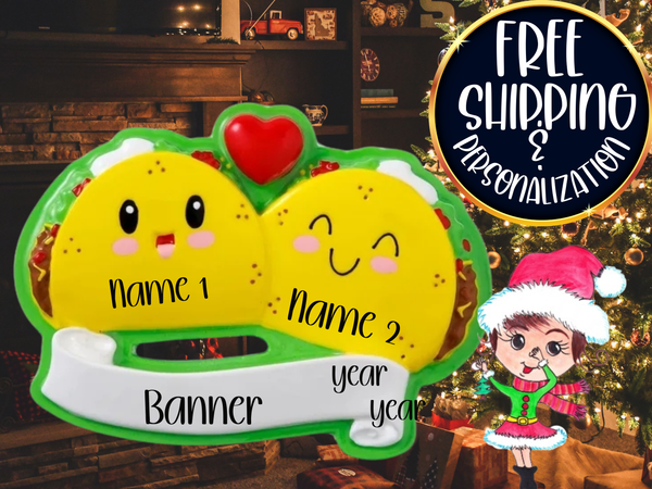 Taco Family of 2 Personalized Christmas Ornament