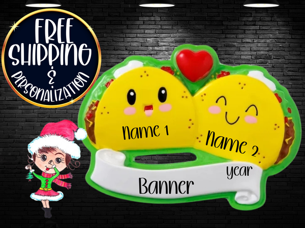 Taco Family of 2 Personalized Christmas Ornament