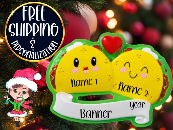 Taco Family of 2 Personalized Christmas Ornament