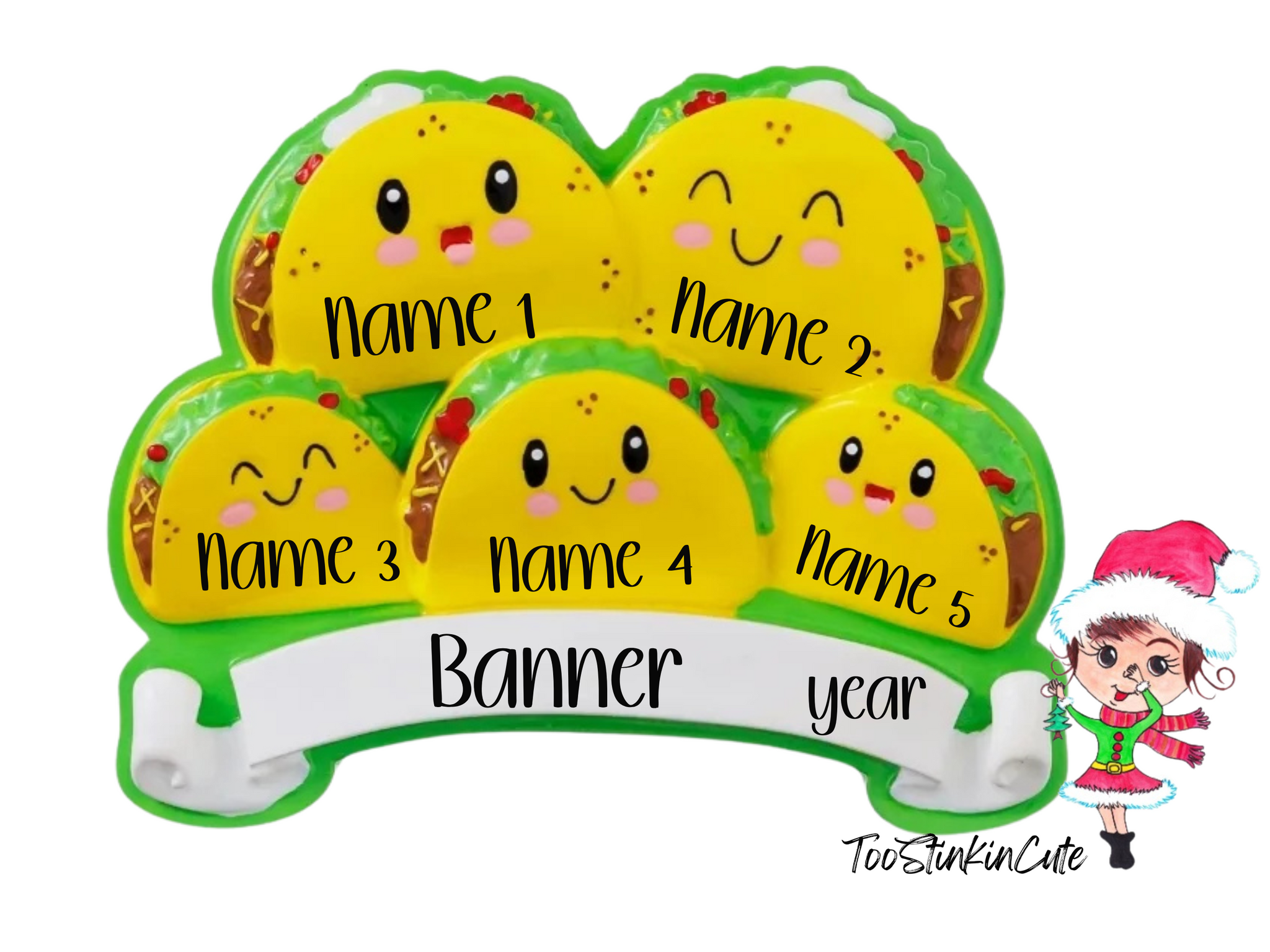 Taco Family of 5 Personalized Christmas Ornament