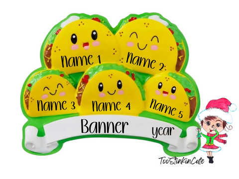 Taco Family of 5 Personalized Christmas Ornament