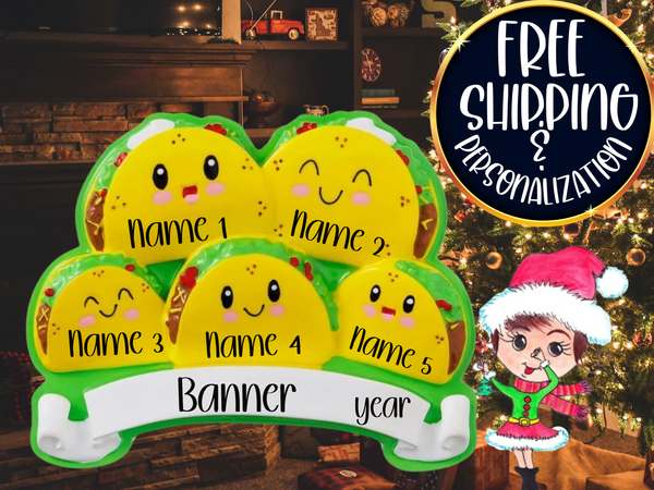 Taco Family of 5 Personalized Christmas Ornament