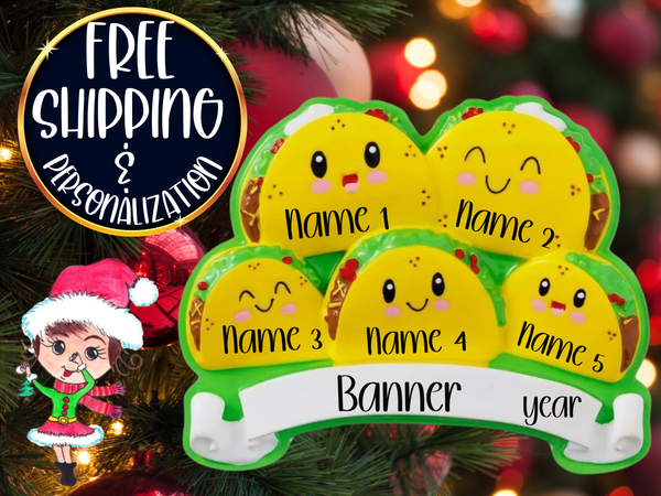 Taco Family of 5 Personalized Christmas Ornament